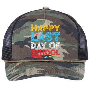 Happy Last Day Of School Students And Teachers Retro Rope Trucker Hat Cap