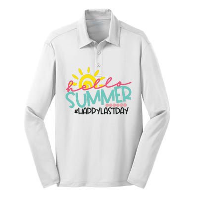 Happy Last Day Of School Teacher Student Hello Summer Silk Touch Performance Long Sleeve Polo