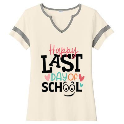 Happy Last Day Of School Teacher Student Boy Girl Womens Ladies Halftime Notch Neck Tee