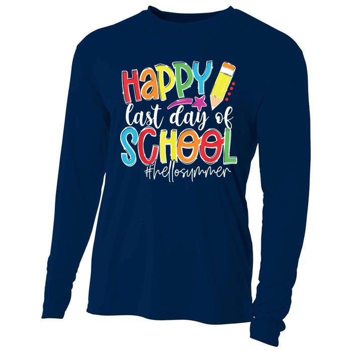 Happy Last Day Of School Teacher Graduation Last Day Cooling Performance Long Sleeve Crew