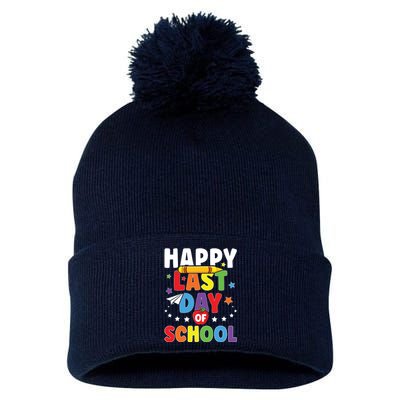 Happy Last Day Of School Graduation Teacher Students Pom Pom 12in Knit Beanie