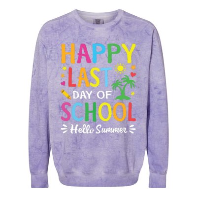 Happy Last Day Of School Hello Summer Teacher Student Colorblast Crewneck Sweatshirt