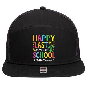 Happy Last Day Of School Hello Summer Teacher Student 7 Panel Mesh Trucker Snapback Hat