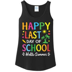 Happy Last Day Of School Hello Summer Teacher Student Ladies Essential Tank