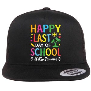 Happy Last Day Of School Hello Summer Teacher Student Flat Bill Trucker Hat