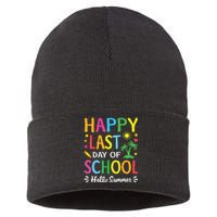 Happy Last Day Of School Hello Summer Teacher Student Sustainable Knit Beanie