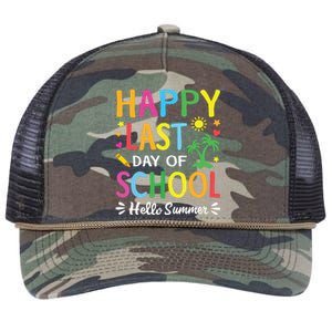 Happy Last Day Of School Hello Summer Teacher Student Retro Rope Trucker Hat Cap