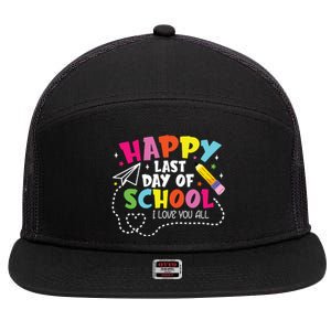 Happy Last Day Of School Hello Summer I Love You All Teacher 7 Panel Mesh Trucker Snapback Hat