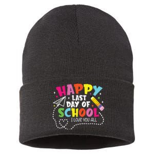 Happy Last Day Of School Hello Summer I Love You All Teacher Sustainable Knit Beanie