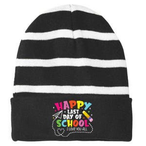 Happy Last Day Of School Hello Summer I Love You All Teacher Striped Beanie with Solid Band