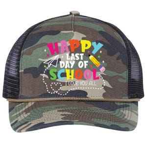 Happy Last Day Of School Hello Summer I Love You All Teacher Retro Rope Trucker Hat Cap