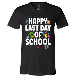 Happy Last Day Of School Hello Summer Teacher & Students V-Neck T-Shirt