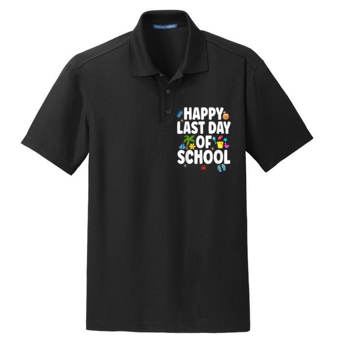 Happy Last Day Of School Hello Summer Teacher & Students Dry Zone Grid Polo