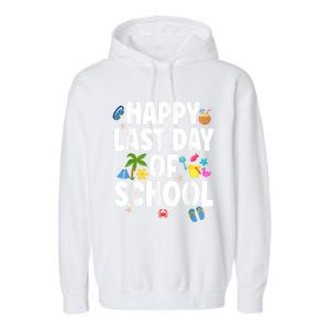 Happy Last Day Of School Hello Summer Teacher & Students Garment-Dyed Fleece Hoodie