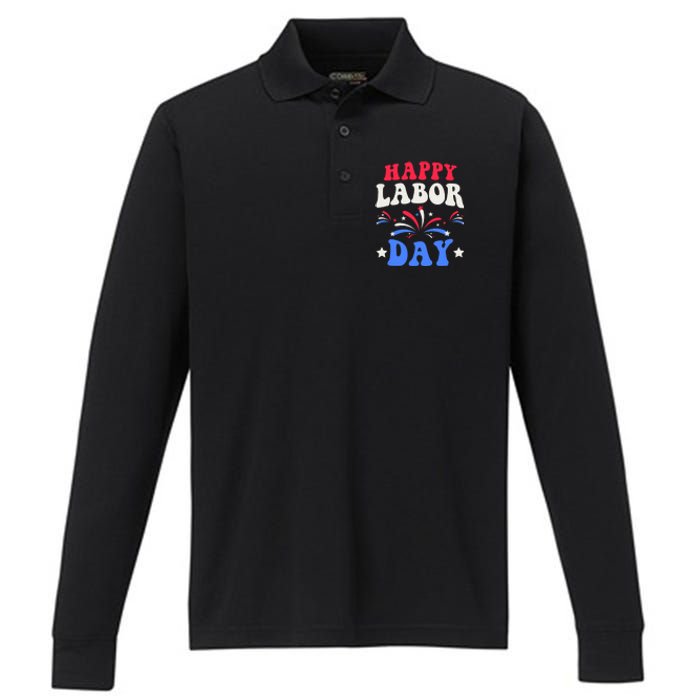 Happy Labor Day Performance Long Sleeve Polo