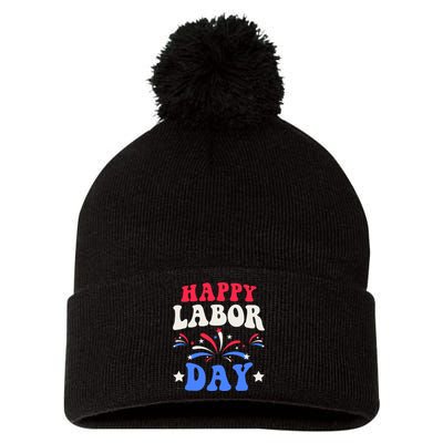 Happy Labor Day Pom Pom 12in Knit Beanie