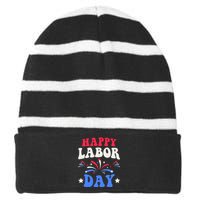 Happy Labor Day Striped Beanie with Solid Band