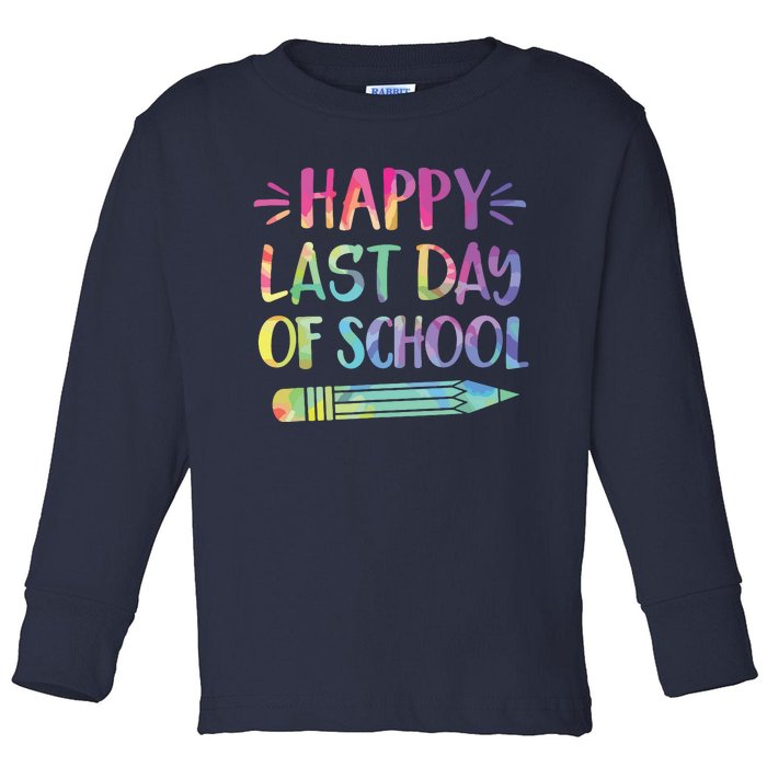 Happy Last Day Of School Tie Dye Cool Teacher Hello Summer Toddler Long Sleeve Shirt