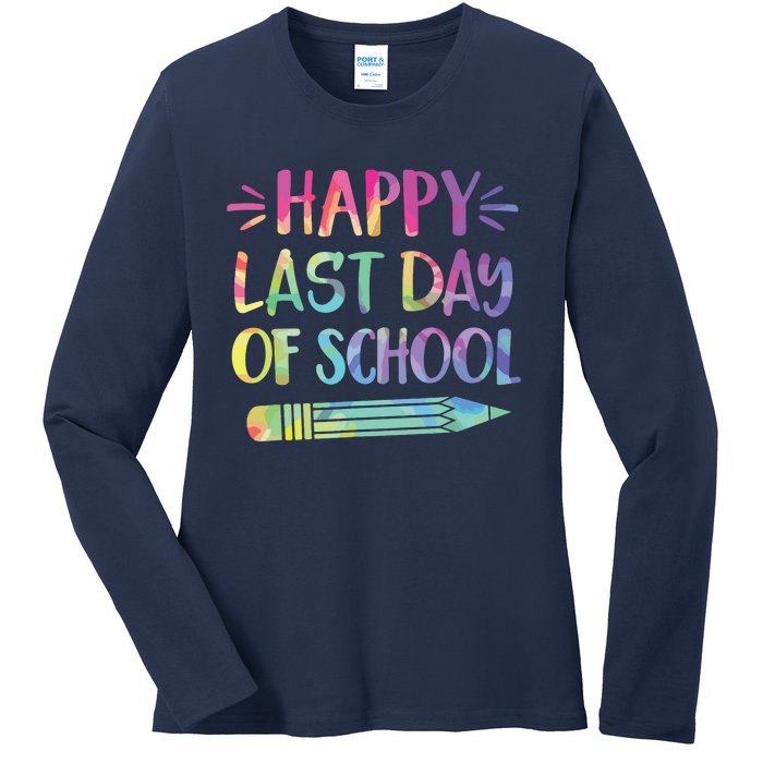 Happy Last Day Of School Tie Dye Cool Teacher Hello Summer Ladies Long Sleeve Shirt