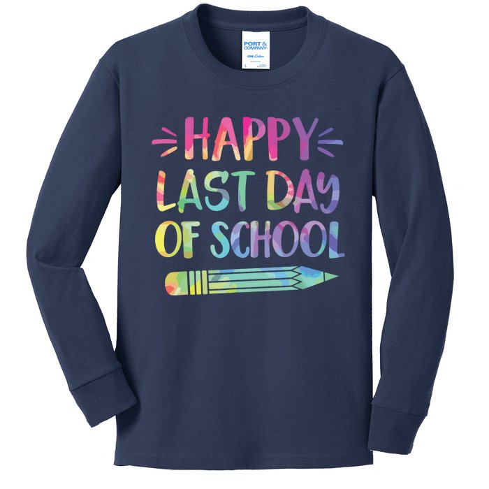 Happy Last Day Of School Tie Dye Cool Teacher Hello Summer Kids Long Sleeve Shirt