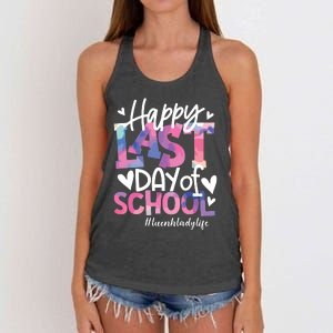 Happy Last Day Of School Tie Dye Lunch Lady Life Summer Gift Women's Knotted Racerback Tank