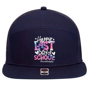 Happy Last Day Of School Tie Dye Lunch Lady Life Summer Gift 7 Panel Mesh Trucker Snapback Hat