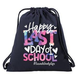 Happy Last Day Of School Tie Dye Lunch Lady Life Summer Gift Drawstring Bag