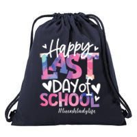 Happy Last Day Of School Tie Dye Lunch Lady Life Summer Gift Drawstring Bag