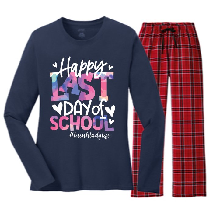 Happy Last Day Of School Tie Dye Lunch Lady Life Summer Gift Women's Long Sleeve Flannel Pajama Set 