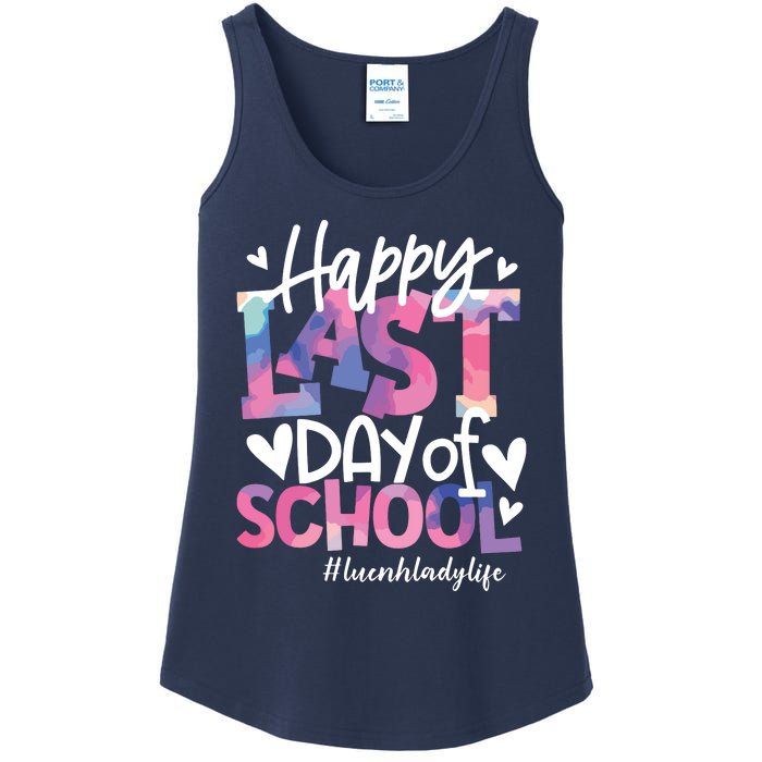 Happy Last Day Of School Tie Dye Lunch Lady Life Summer Gift Ladies Essential Tank