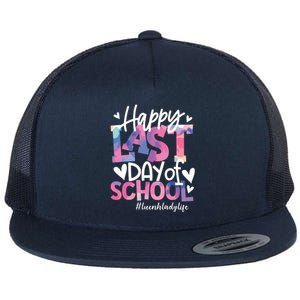 Happy Last Day Of School Tie Dye Lunch Lady Life Summer Gift Flat Bill Trucker Hat