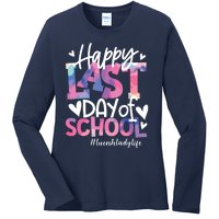 Happy Last Day Of School Tie Dye Lunch Lady Life Summer Gift Ladies Long Sleeve Shirt