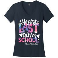 Happy Last Day Of School Tie Dye Lunch Lady Life Summer Gift Women's V-Neck T-Shirt