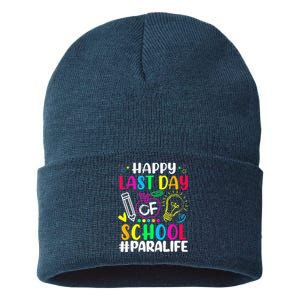 Happy Last Day Of School Para Life Teacher Lover Summer Sustainable Knit Beanie