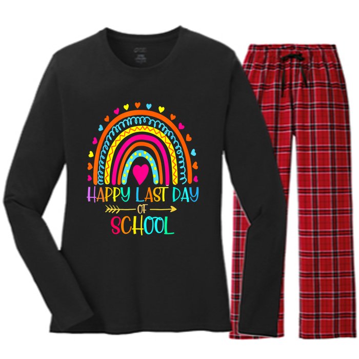 Happy Last Day Of School Teacher Student Graduation Rainbow Women's Long Sleeve Flannel Pajama Set 