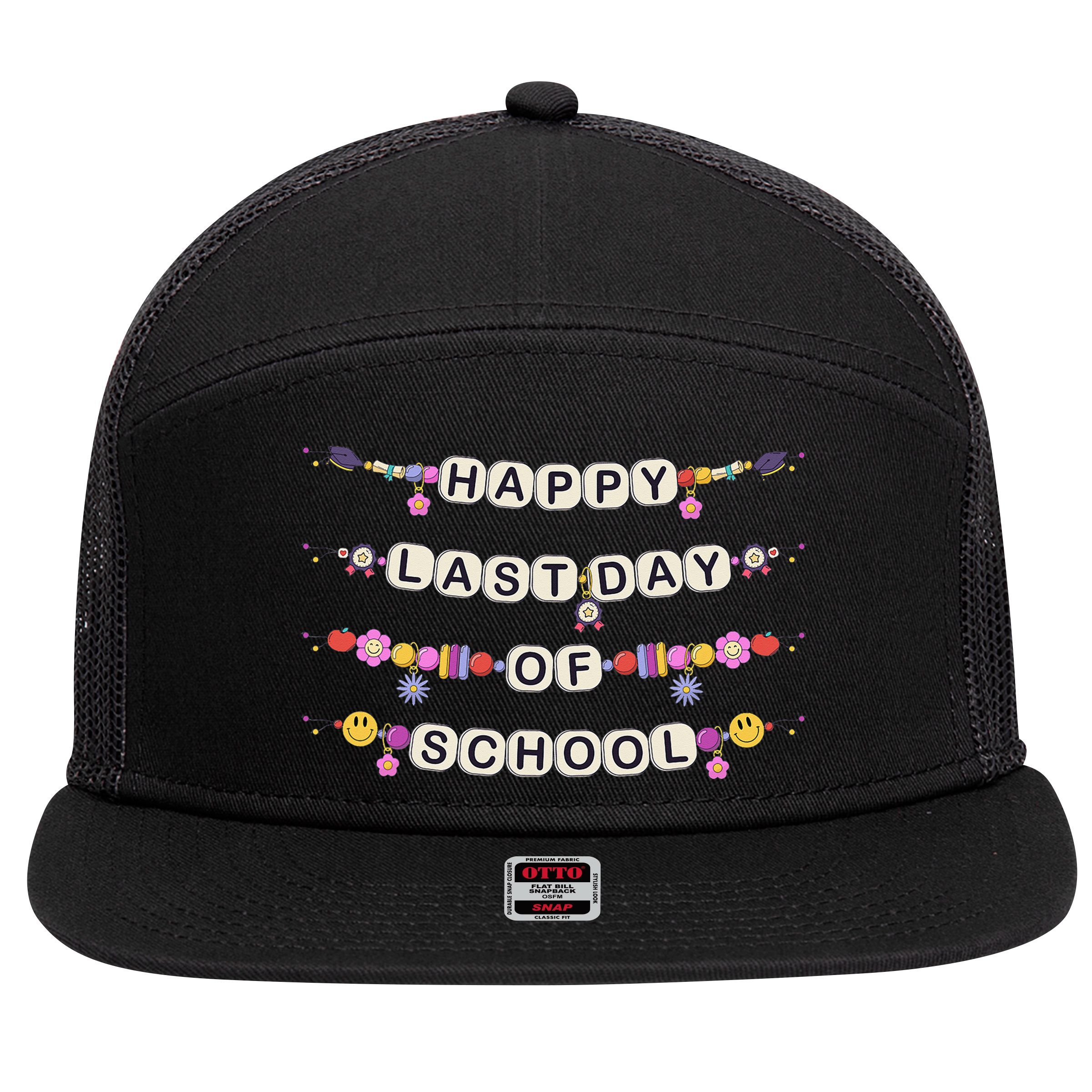 Happy Last Day Of School Teacher Student Bracelets Graduate 7 Panel Mesh Trucker Snapback Hat