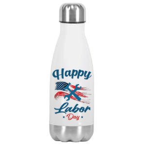 Happy Labor Day American Flag Holiday US Worker Stainless Steel Insulated Water Bottle