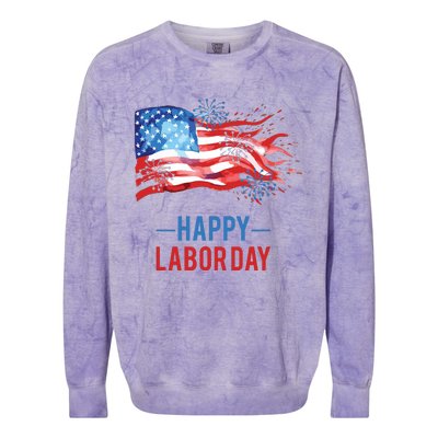 Happy Labor Day Fireworks And American Flag Labor Patriotic Colorblast Crewneck Sweatshirt