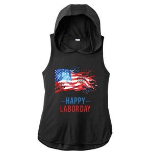 Happy Labor Day Fireworks And American Flag Labor Patriotic Ladies PosiCharge Tri-Blend Wicking Draft Hoodie Tank