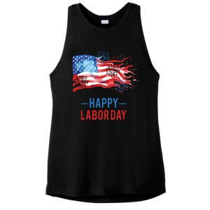 Happy Labor Day Fireworks And American Flag Labor Patriotic Ladies PosiCharge Tri-Blend Wicking Tank