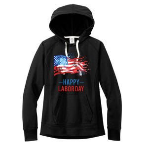 Happy Labor Day Fireworks And American Flag Labor Patriotic Women's Fleece Hoodie