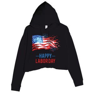 Happy Labor Day Fireworks And American Flag Labor Patriotic Crop Fleece Hoodie