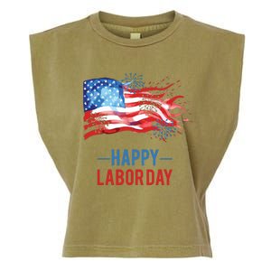 Happy Labor Day Fireworks And American Flag Labor Patriotic Garment-Dyed Women's Muscle Tee