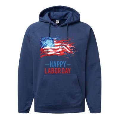 Happy Labor Day Fireworks And American Flag Labor Patriotic Performance Fleece Hoodie