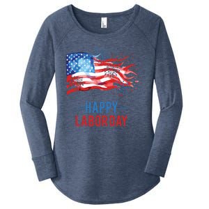 Happy Labor Day Fireworks And American Flag Labor Patriotic Women's Perfect Tri Tunic Long Sleeve Shirt