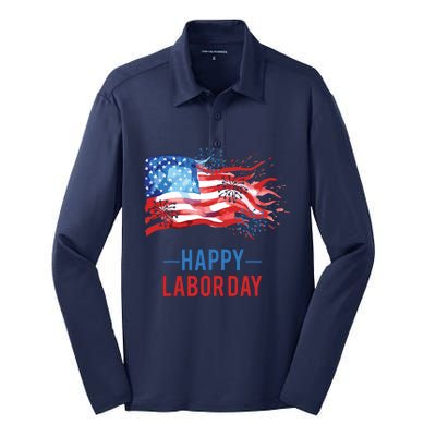 Happy Labor Day Fireworks And American Flag Labor Patriotic Silk Touch Performance Long Sleeve Polo