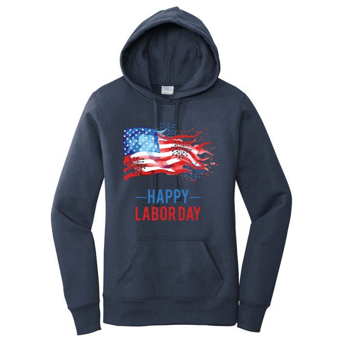 Happy Labor Day Fireworks And American Flag Labor Patriotic Women's Pullover Hoodie