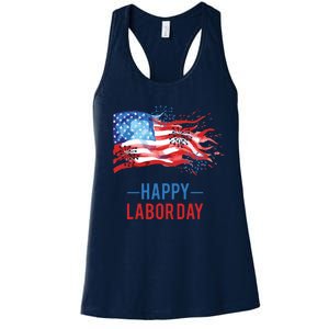 Happy Labor Day Fireworks And American Flag Labor Patriotic Women's Racerback Tank