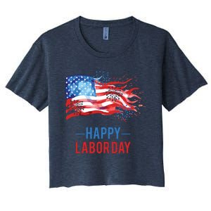 Happy Labor Day Fireworks And American Flag Labor Patriotic Women's Crop Top Tee