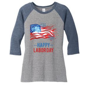 Happy Labor Day Fireworks And American Flag Labor Patriotic Women's Tri-Blend 3/4-Sleeve Raglan Shirt